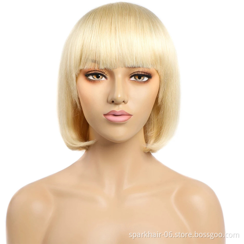 Brazilian Short Human Hair Wigs for Black Women 613Blonde Remy Glueless Short Bob Curly Human Hair Wigs With Bangs Pixie Cut Wig
